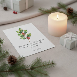 WATERCOLOR DECEMBER HOLLY BIRTH FLOWER POSTCARD