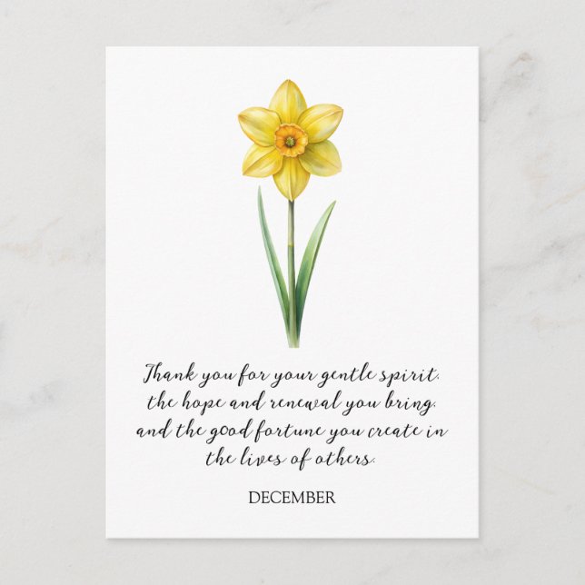 WATERCOLOR DECEMBER NARCISUSS BIRTH FLOWER  POSTCARD (Front)