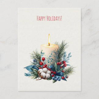 Watercolor decorated Christmas Candle Holiday Postcard