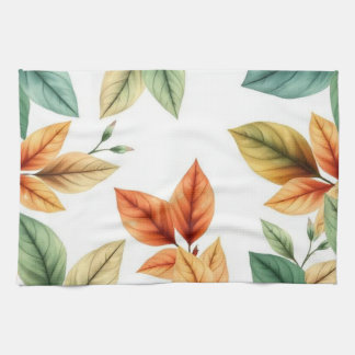 Watercolor decortiv elegant Leaves pattern Tea Towel