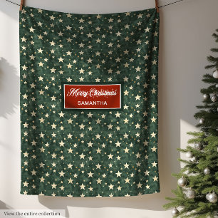 Watercolor Deep Green Gold Stars Festive Blanket