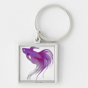 Watercolor Deep Purple Betta Fish Key Ring