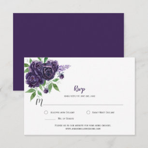 Watercolor Deep Purple Roses Greenery RSVP Card