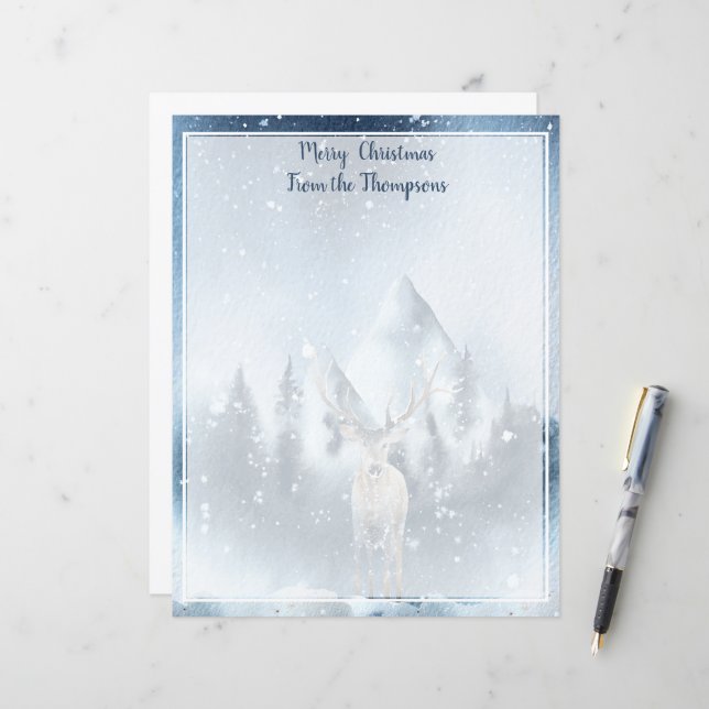 Watercolor deer and snow christmas (Front/Back In Situ)