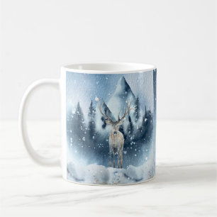 Watercolor deer and snow custom holiday coffee mug