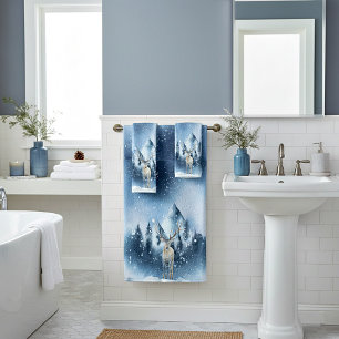 Watercolor deer and snow holiday bath towel set
