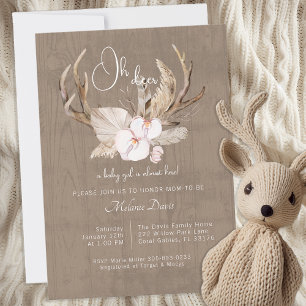 Watercolor Deer Antler Baby Shower Invitation