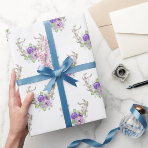 Watercolor Deer Antler Bouquet Wrapping Paper