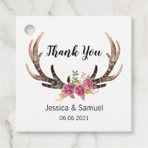 Watercolor Deer Antlers Bohemian Wedding Thank You