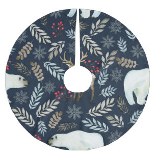 Watercolor Deer Bear Hand Drawn Brushed Polyester Tree Skirt