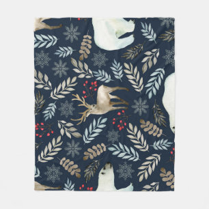 Watercolor Deer Bear Hand Drawn Fleece Blanket