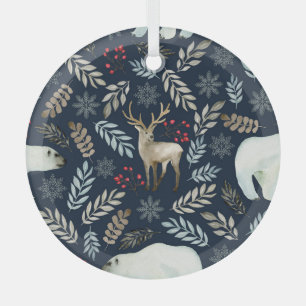 Watercolor Deer Bear Hand Drawn Glass Tree Decoration
