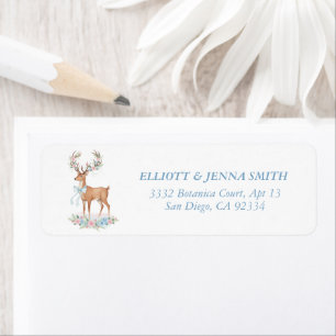 Watercolor Deer Blue Bow Grandmillennial Address Return Address Label