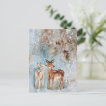 Watercolor Deer Christmas Postcard | Festive