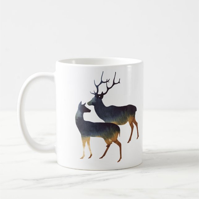 Watercolor Deer Couple with Names Coffee Mug (Left)