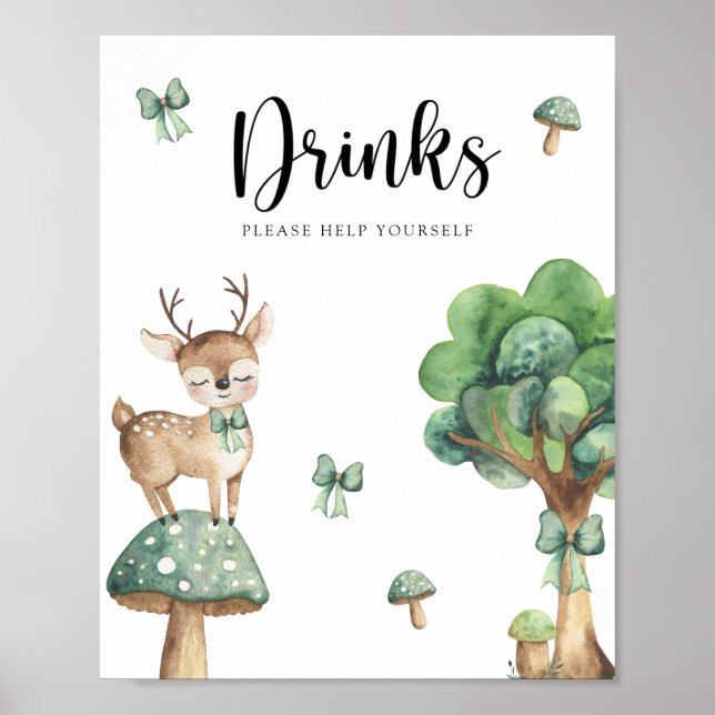 Watercolor Deer - Drinks help yourself Poster (Front)