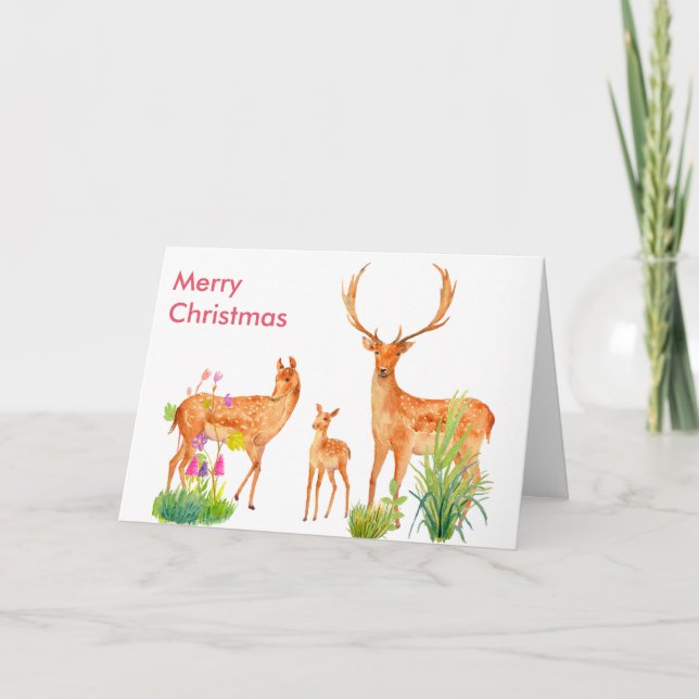 Watercolor Deer Family Christmas Card (Front)