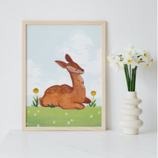 Watercolor Deer in a Meadow Nursery  Poster