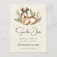 Watercolor Deer Laying Down Boho Save the Date