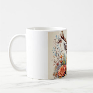 Watercolor Deer Mug - Floral Stag Coffee Mug - Cot