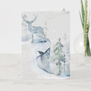Watercolor Deer on the Cliff Card