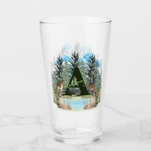 Watercolor Deer Personalised Monogram Letter A Glass