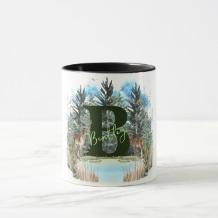 Watercolor Deer Personalised Monogram Letter B Mug