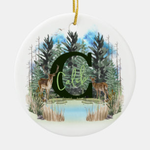 Watercolor Deer Personalised Monogram Letter C Ceramic Ornament
