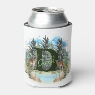 Watercolor Deer Personalised Monogram Letter D Can Cooler