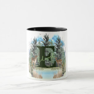 Watercolor Deer Personalised Monogram Letter E Mug