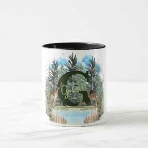 Watercolor Deer Personalised Monogram Letter G Mug