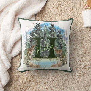 Watercolor Deer Personalised Monogram Letter H Cushion