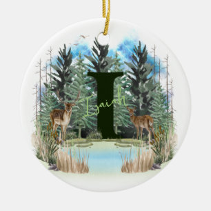Watercolor Deer Personalised Monogram Letter I Ceramic Ornament