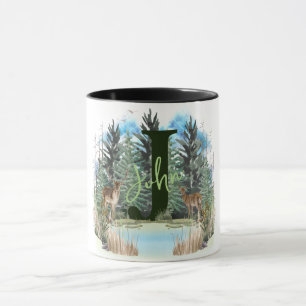 Watercolor Deer Personalised Monogram Letter J Mug