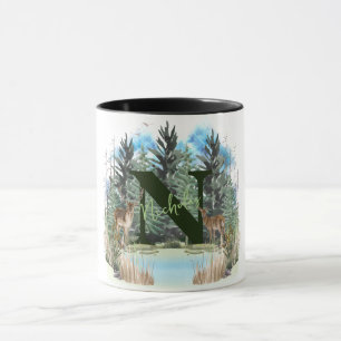 Watercolor Deer Personalised Monogram Letter N Mug