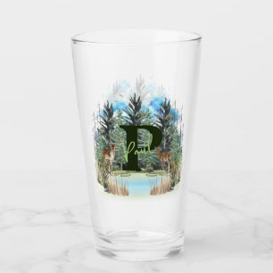 Watercolor Deer Personalised Monogram Letter P Glass