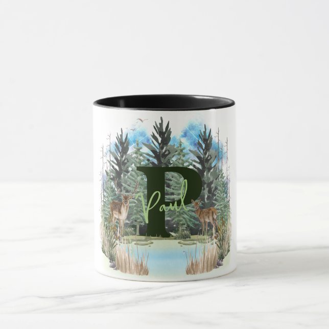Watercolor Deer Personalised Monogram Letter P Mug (Center)