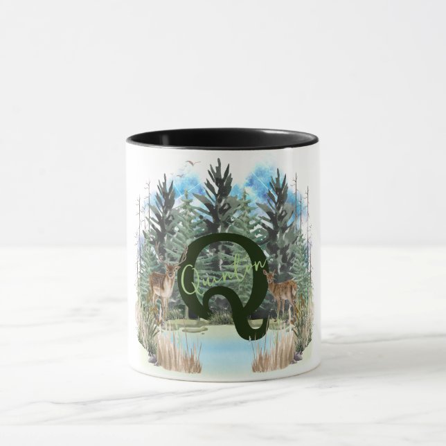 Watercolor Deer Personalised Monogram Letter Q Mug (Center)