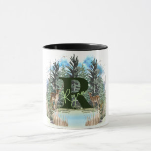 Watercolor Deer Personalised Monogram Letter R Mug