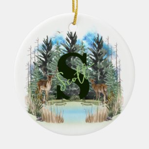 Watercolor Deer Personalised Monogram Letter S Ceramic Ornament