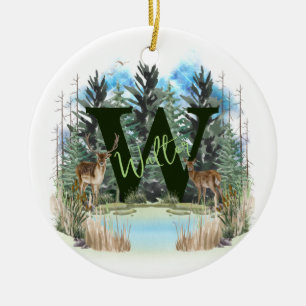 Watercolor Deer Personalised Monogram Letter W Ceramic Ornament