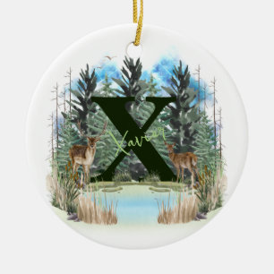 Watercolor Deer Personalised Monogram Letter X Ceramic Ornament
