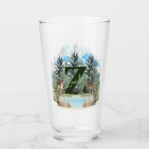 Watercolor Deer Personalised Monogram Letter Z Glass