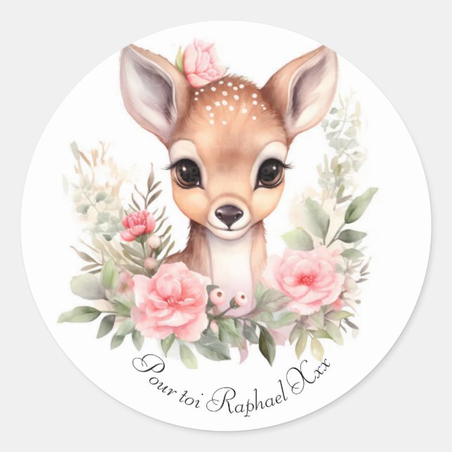 Watercolor deer sublimation classic round sticker (Front)