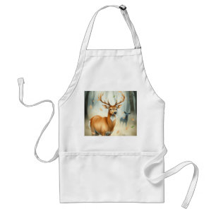 Watercolor Deer with Flowing Leaves Standard Apron