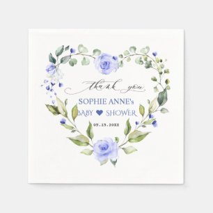Watercolor Delicate Blue Floral Bloom Baby Shower Napkin