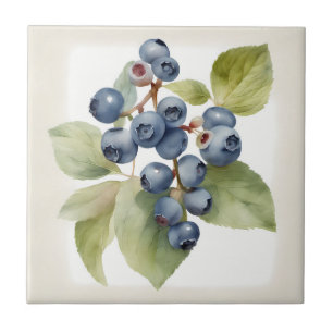 Watercolor delicate blueberries ceramic tile