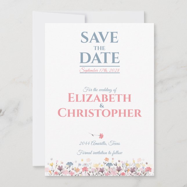 Watercolor Delicate Floral Save The Date (Front)