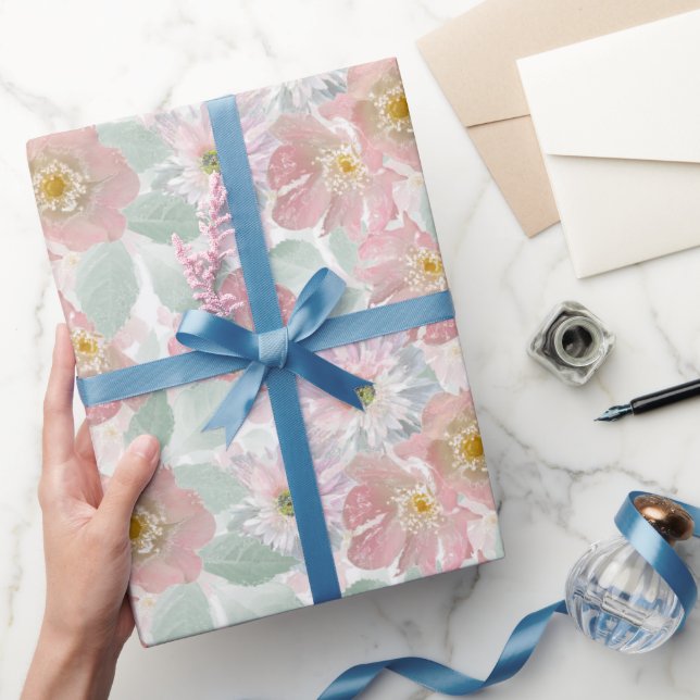 Watercolor delicate flowers. wrapping paper (Gifting)