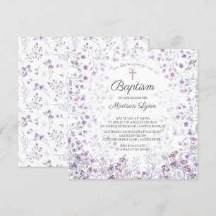 Watercolor Delicate Purple Flowers Baptism Invitation